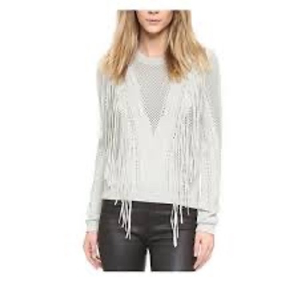 RONNY KOBO fringe knit sweater — small — cream /‎ neutral western boho